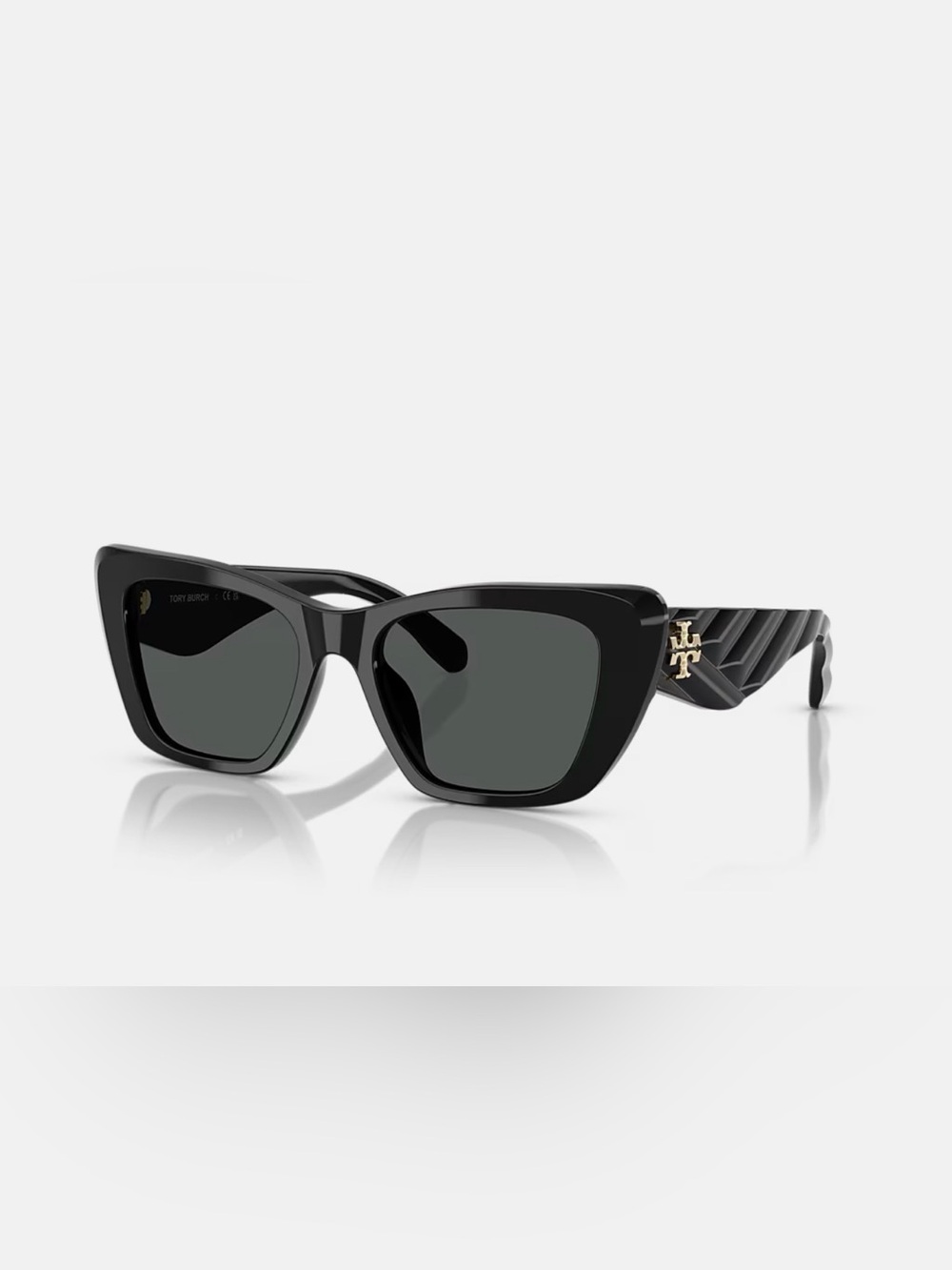 Tory Burch Glossy Black Cat-Eye Sunglasses with Gold Logo